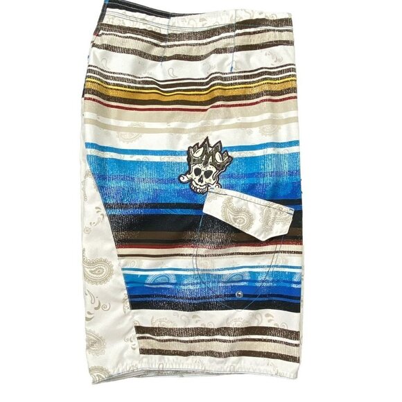 Micros Board Shorts Swim Bathing Suit Mens size 33 White Blue Skull Paisley - Picture 4 of 8